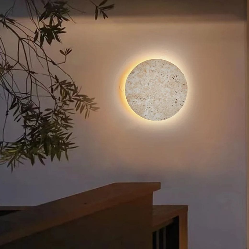 Round stone wall lamp