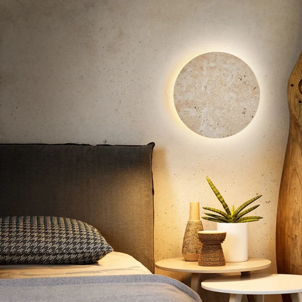 Round stone wall lamp