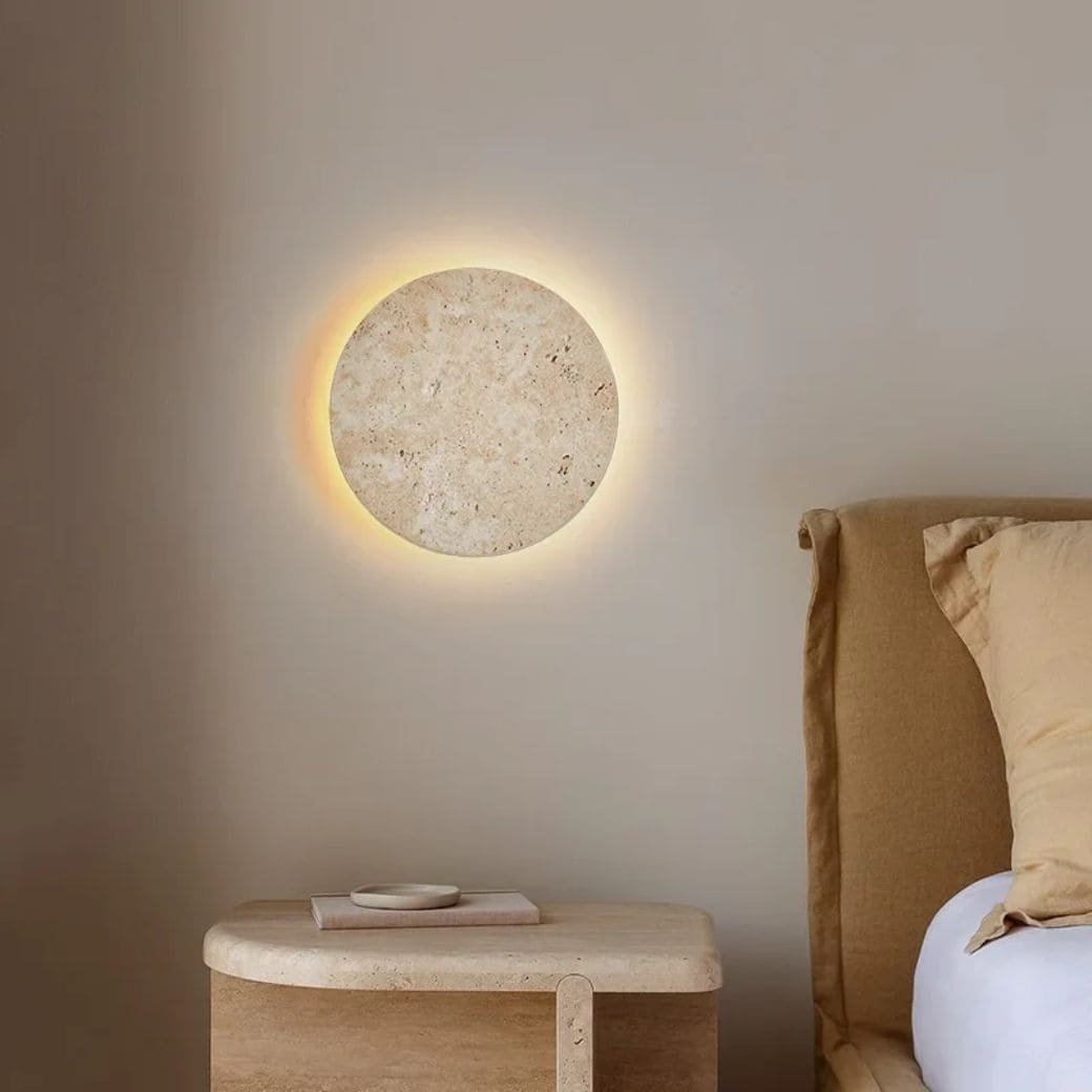 Round stone wall lamp