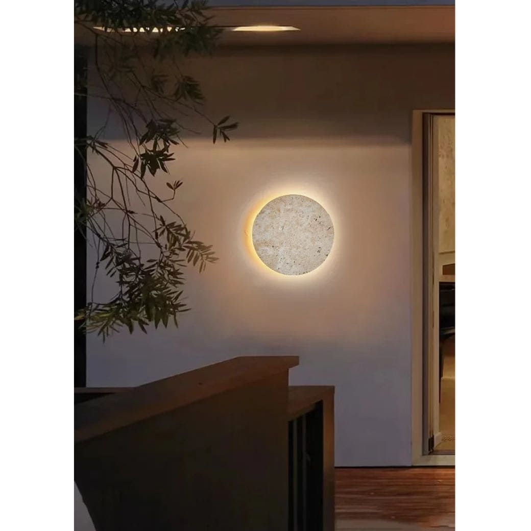 Round stone wall lamp
