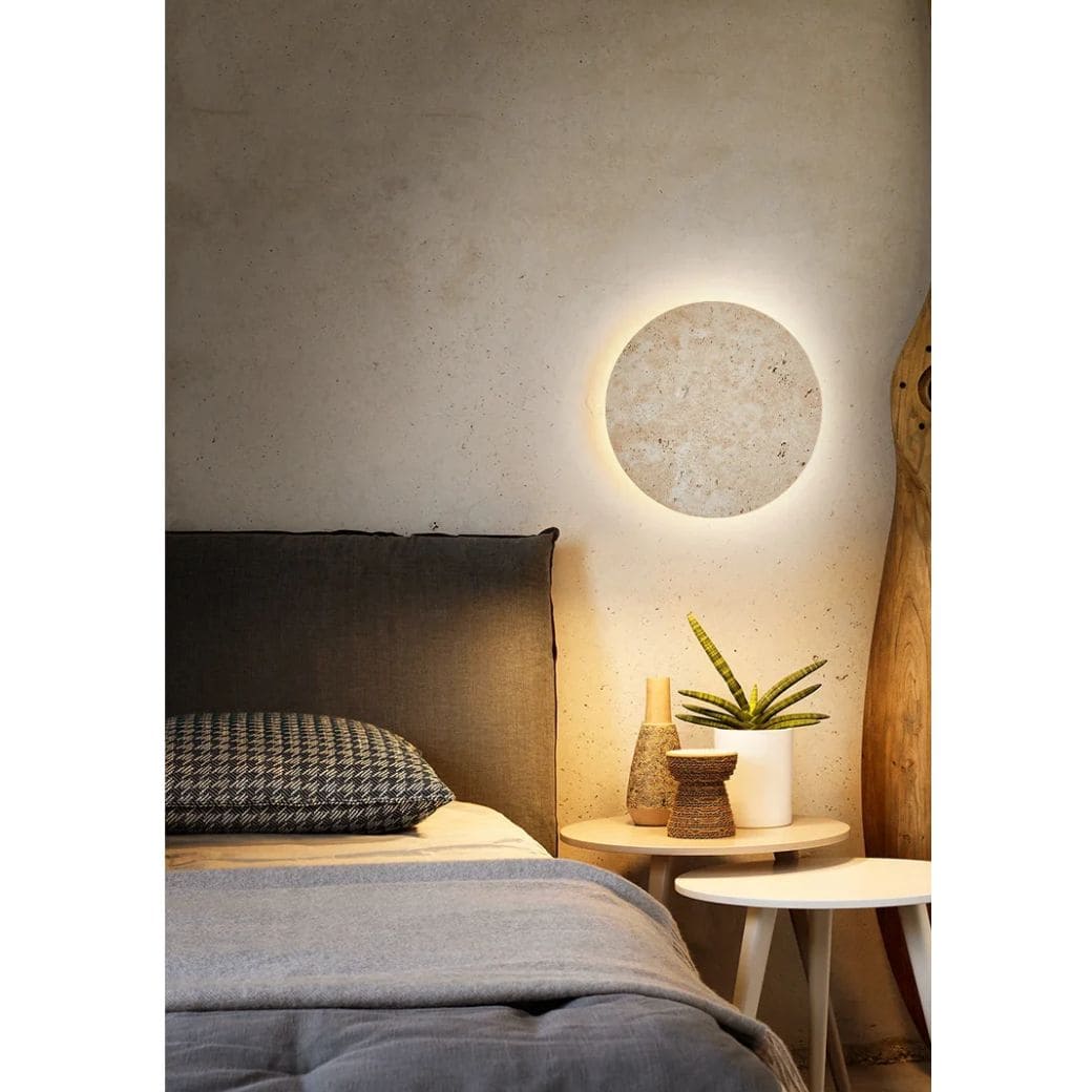 Round stone wall lamp