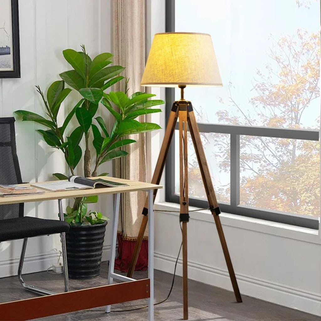 Vintage Wood LED Tripod Lamp
