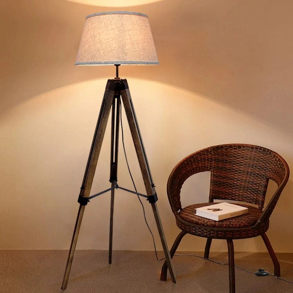 Vintage Wood LED Tripod Lamp