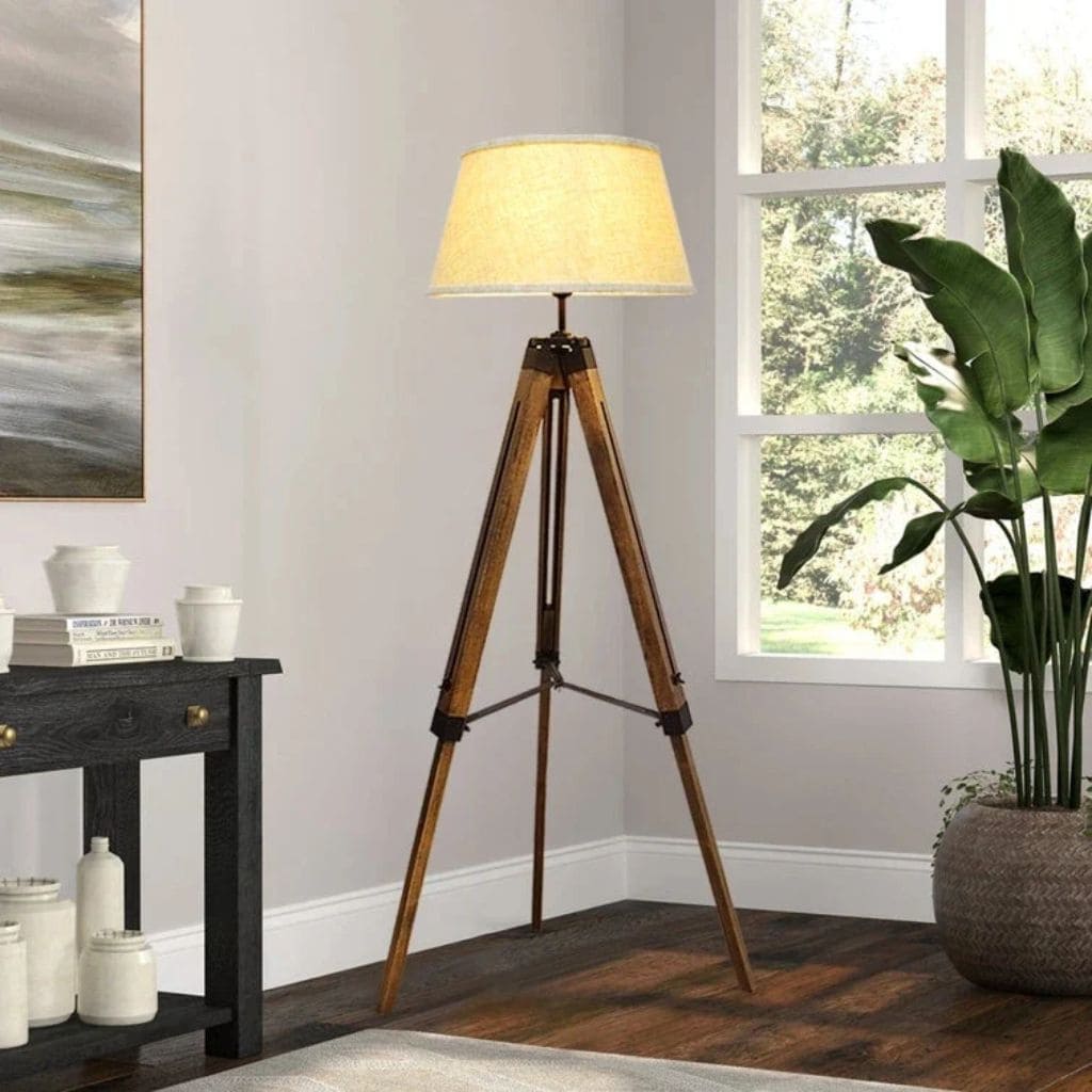 Vintage Wood LED Tripod Lamp