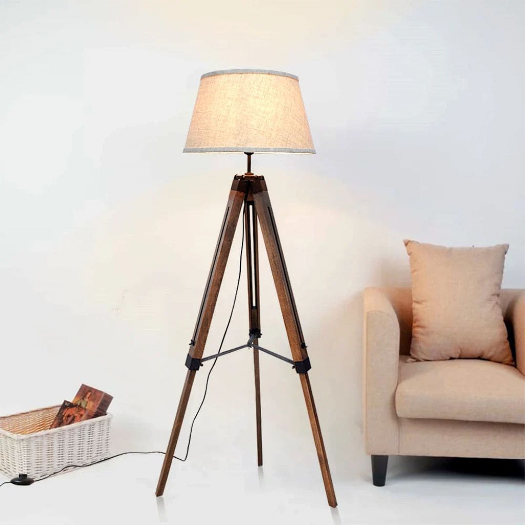 Vintage Wood LED Tripod Lamp