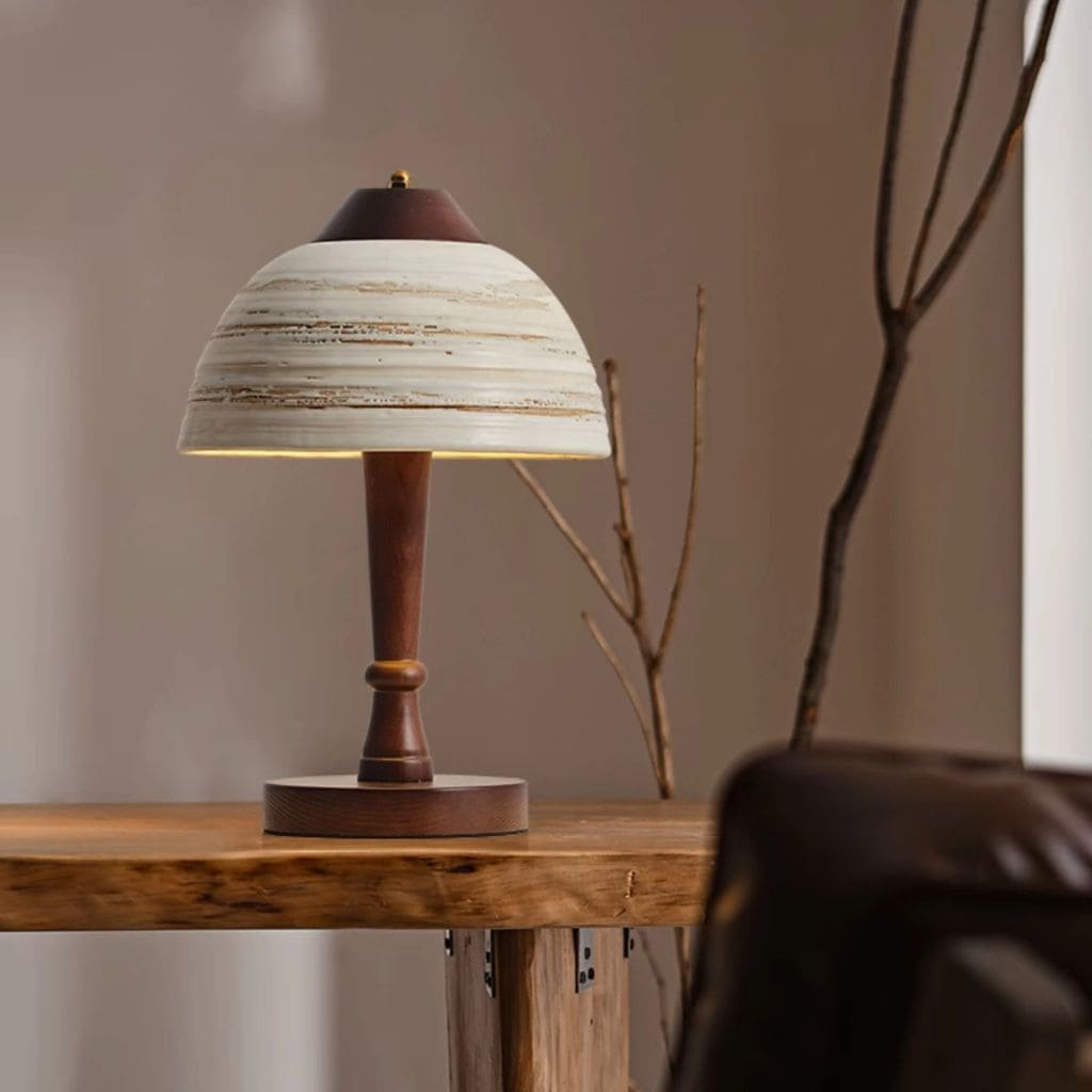 Japanese solid wood and ceramic lamp