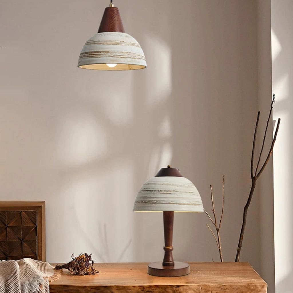 Japanese solid wood and ceramic lamp