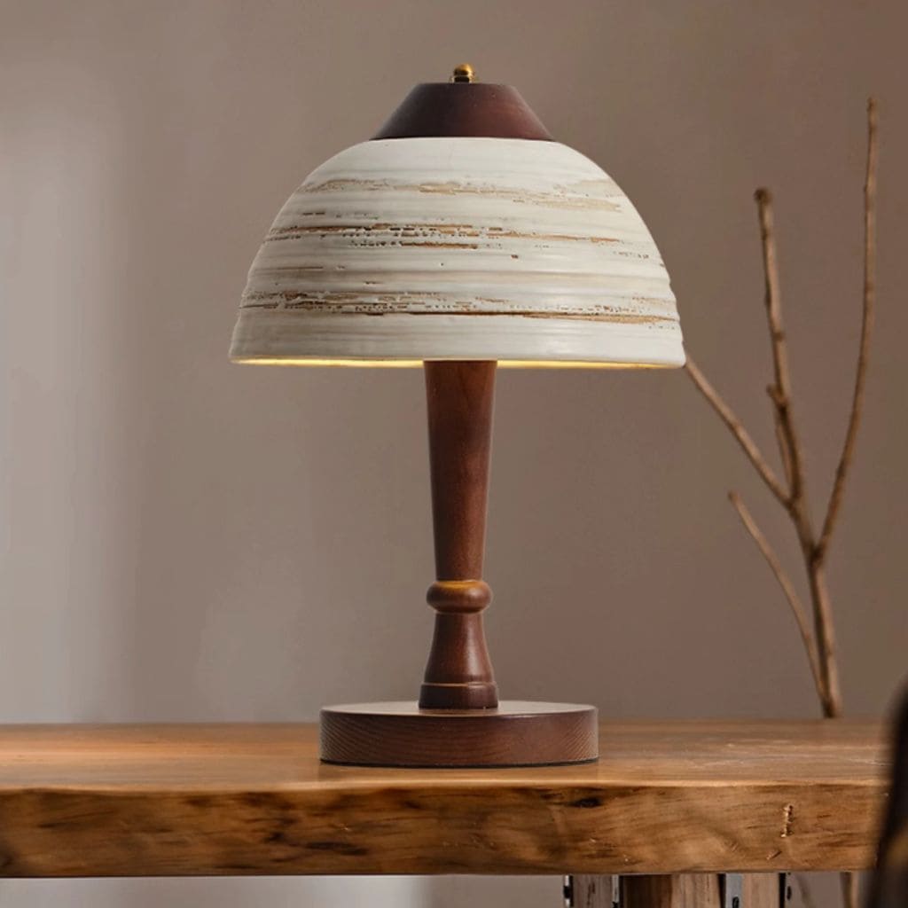 Japanese solid wood and ceramic lamp