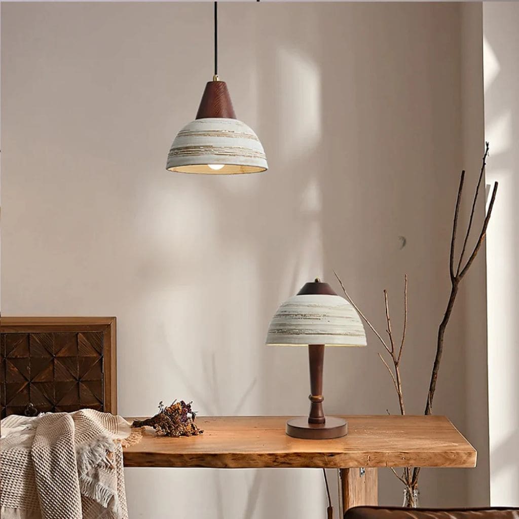Japanese solid wood and ceramic lamp
