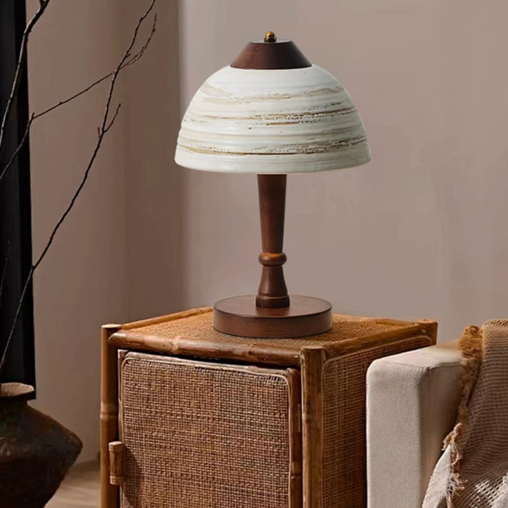 Japanese solid wood and ceramic lamp