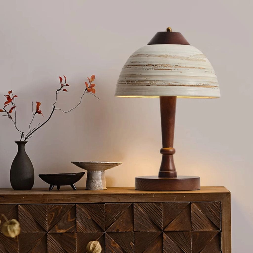 Japanese solid wood and ceramic lamp