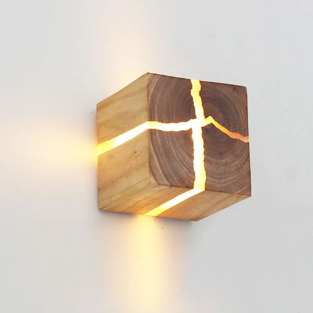 Resin and Wood Cube Wall Lamp