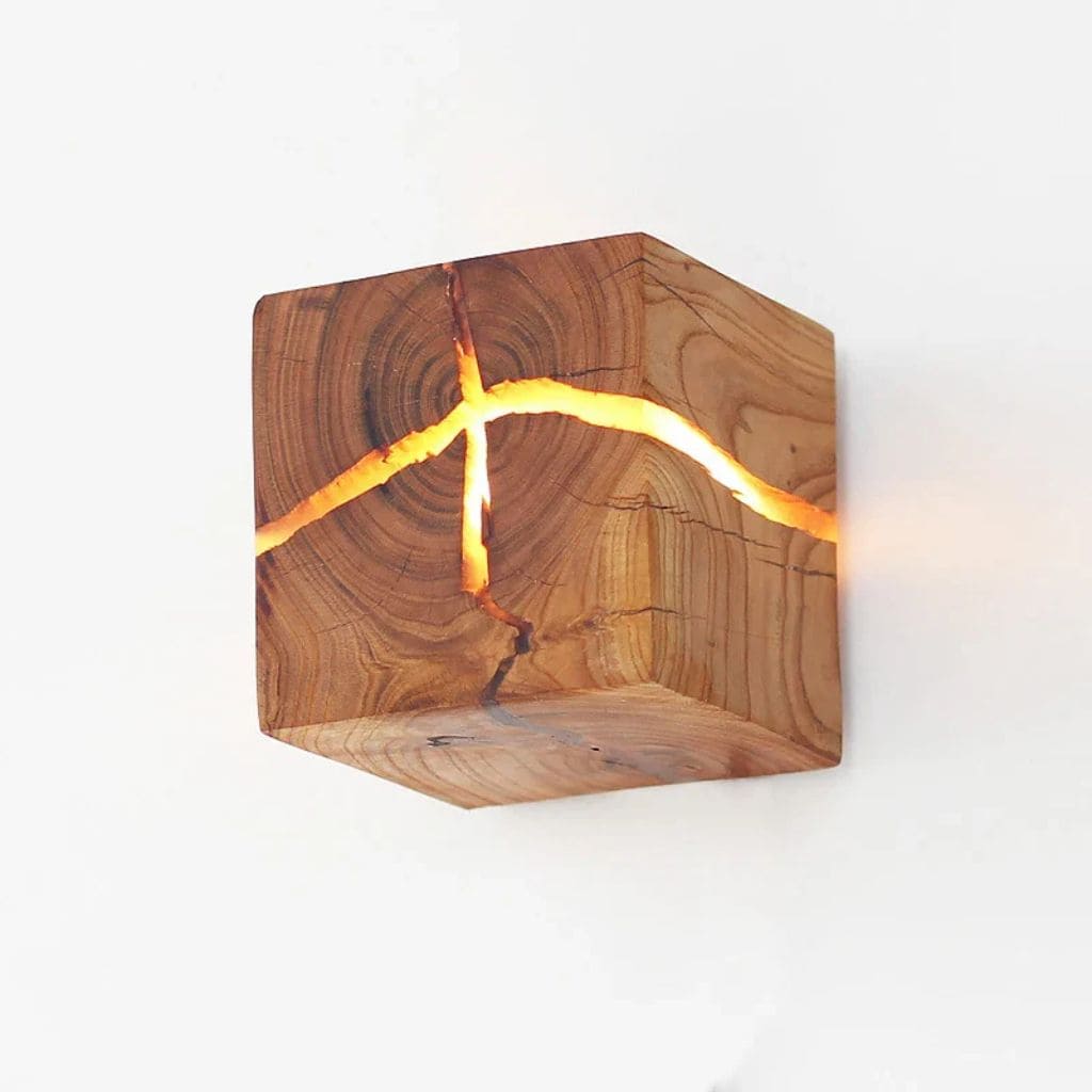 Resin and Wood Cube Wall Lamp