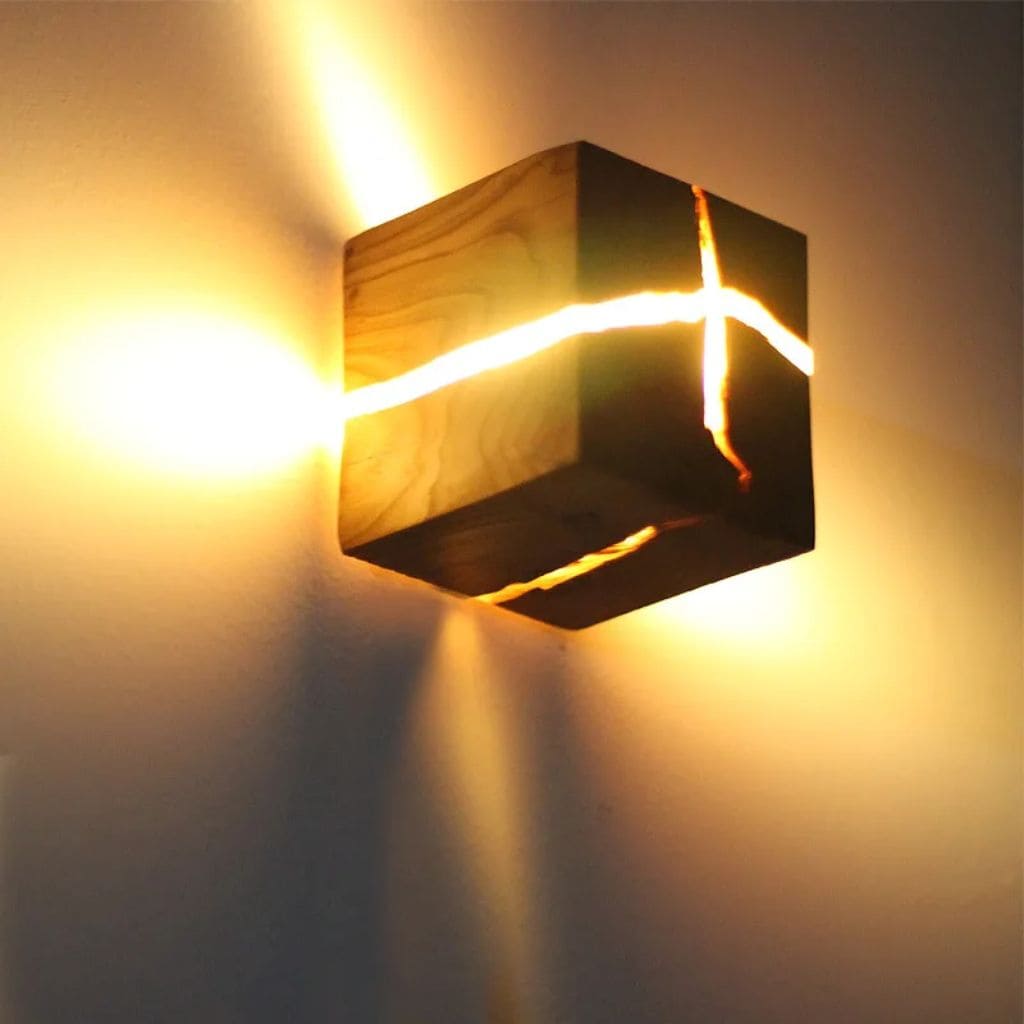 Resin and Wood Cube Wall Lamp