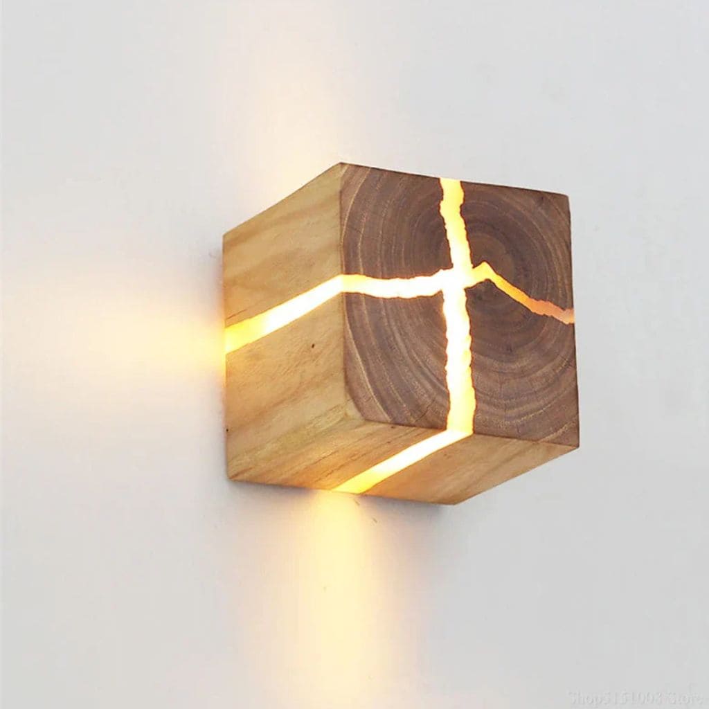 Resin and Wood Cube Wall Lamp