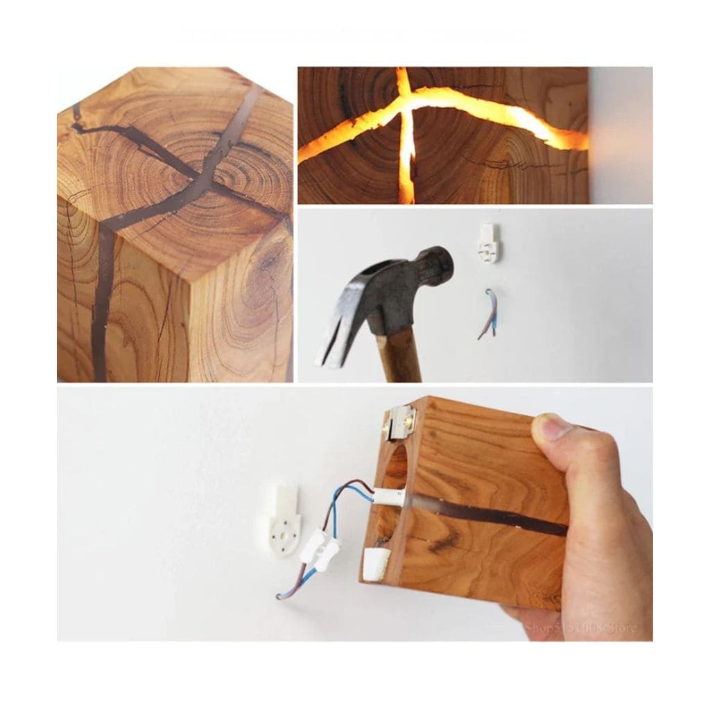 Resin and Wood Cube Wall Lamp