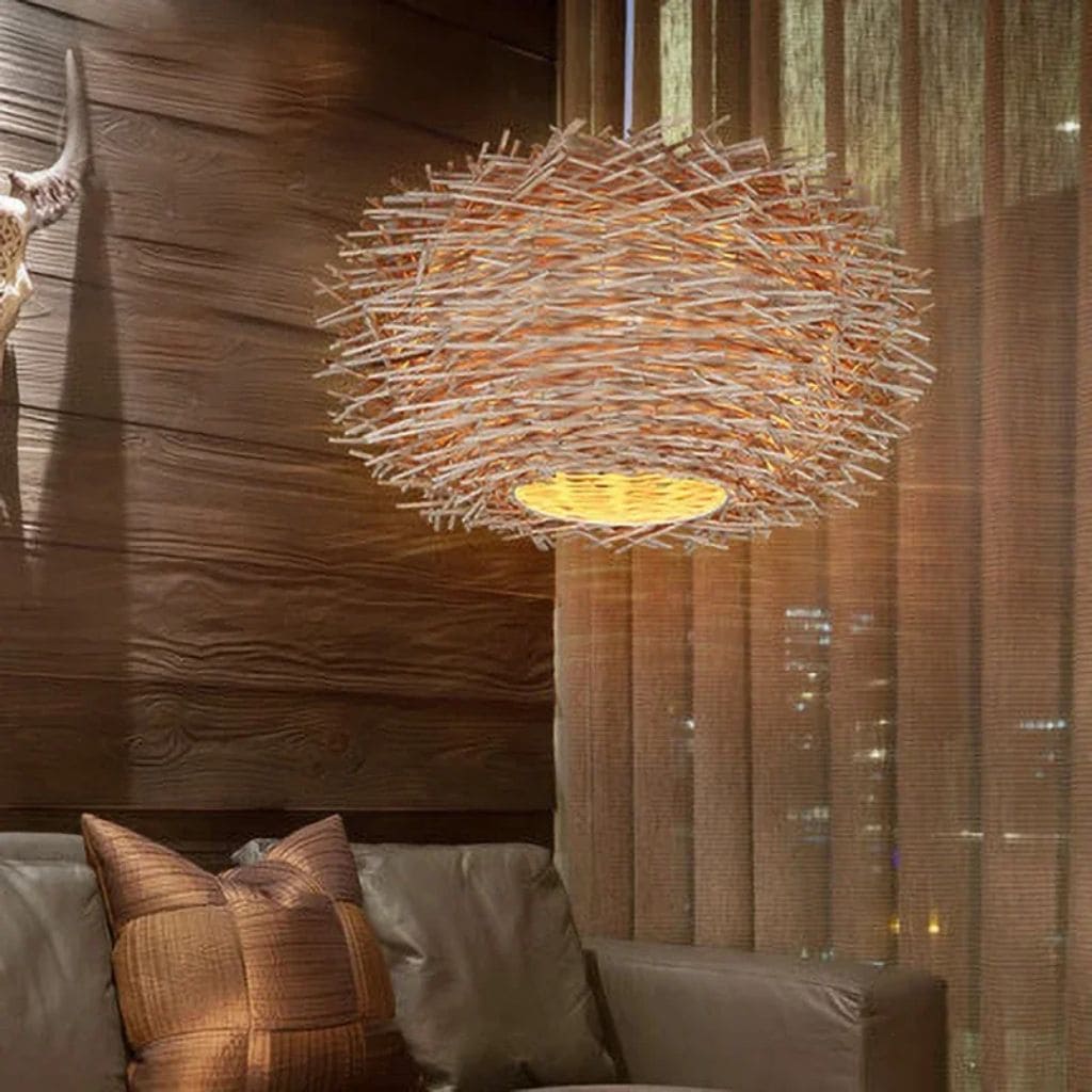 Japanese rattan suspended lamp