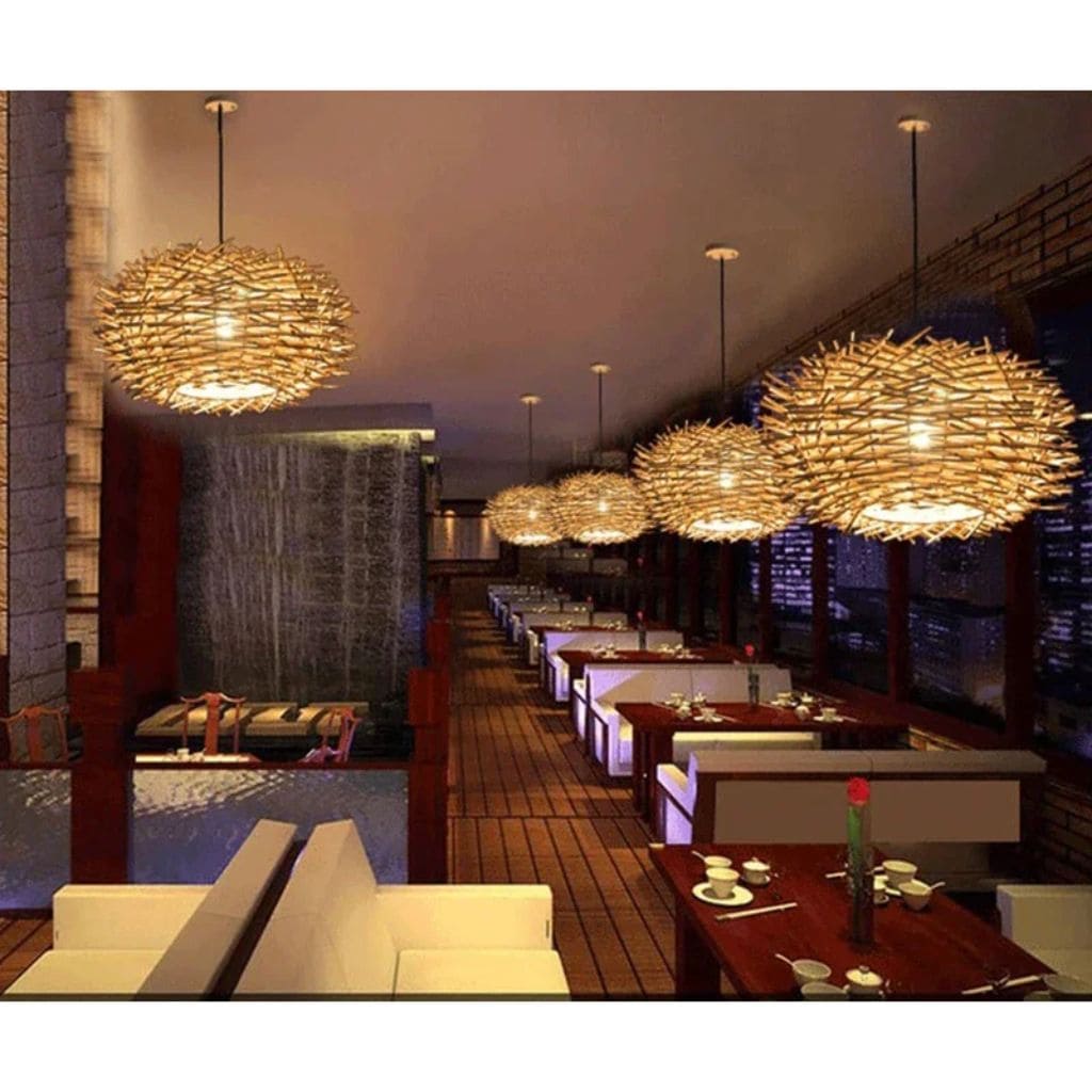 Japanese rattan suspended lamp