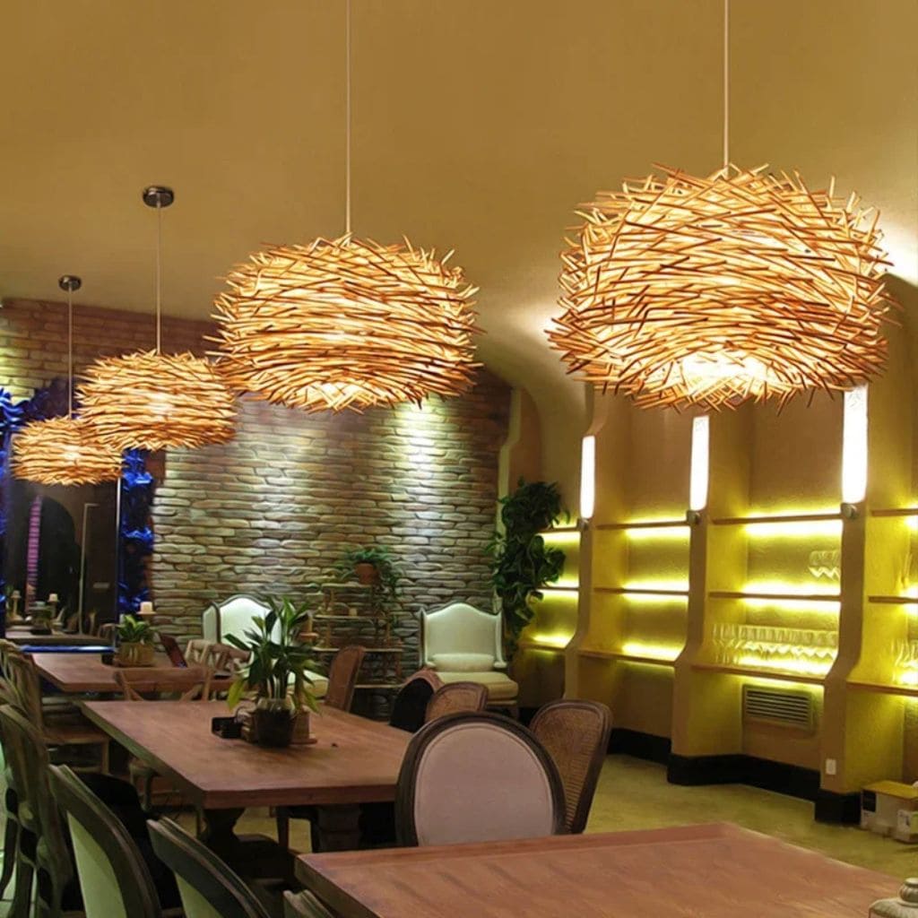 Japanese rattan suspended lamp