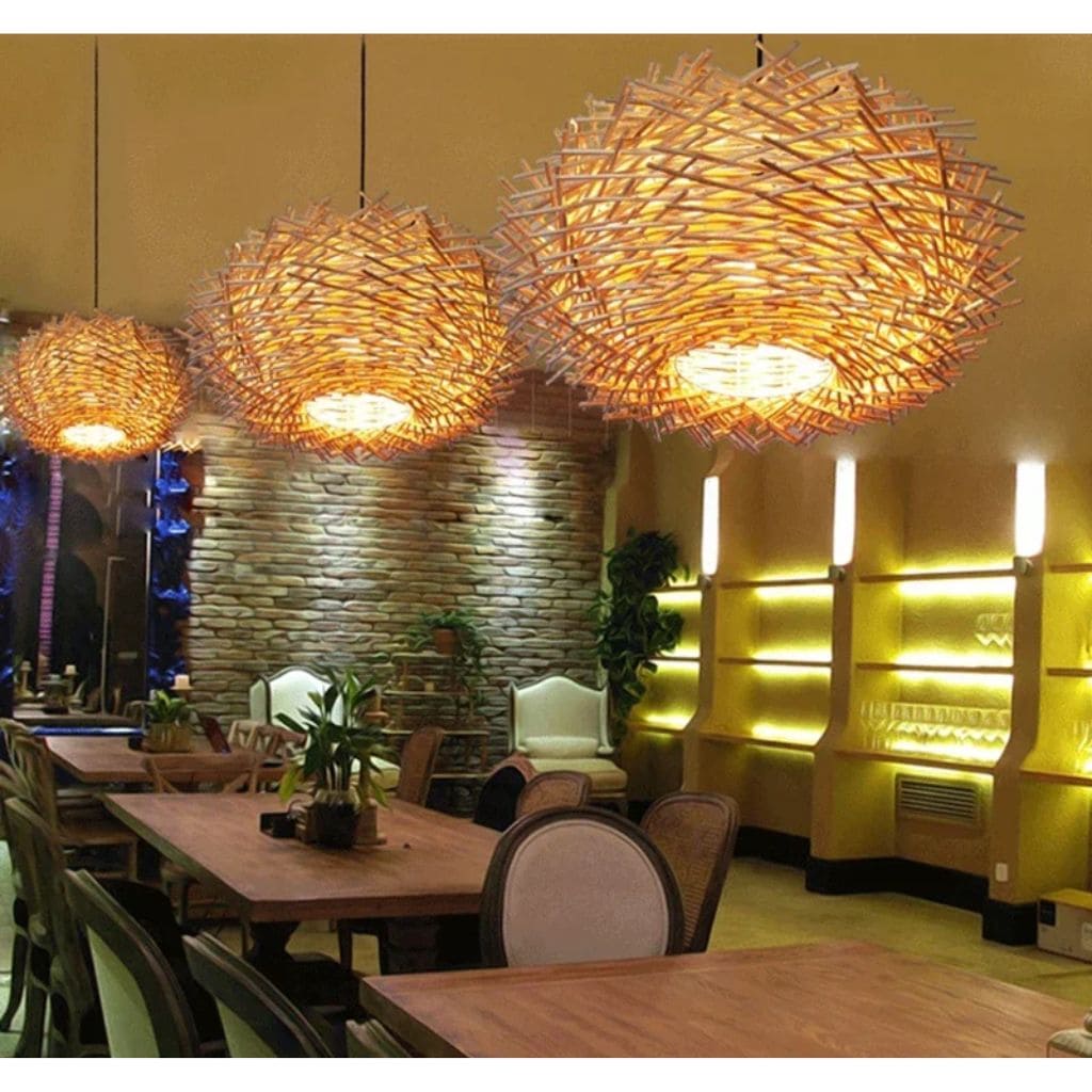 Japanese rattan suspended lamp