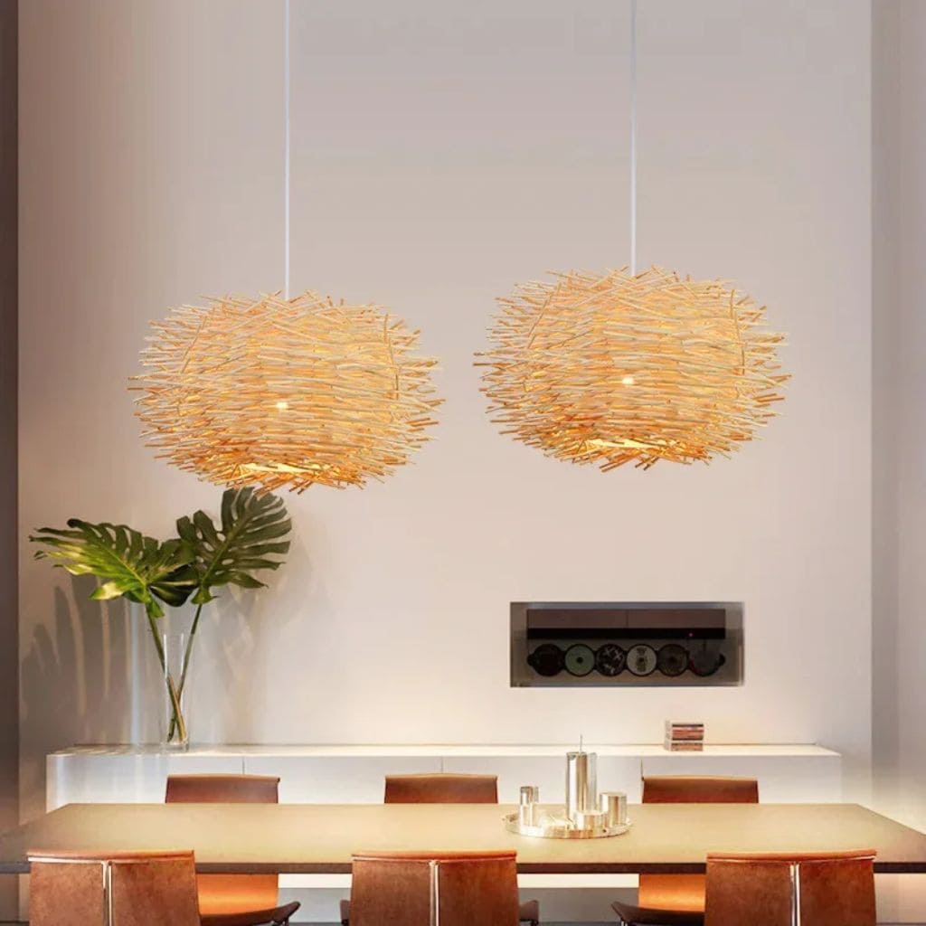 Japanese rattan suspended lamp