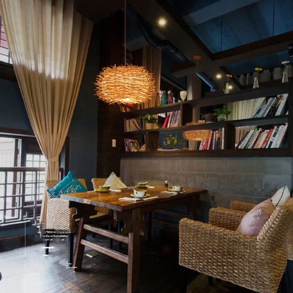 Japanese rattan suspended lamp