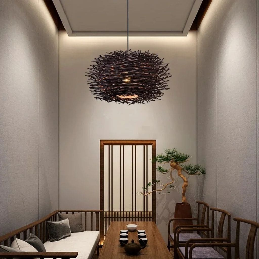 Japanese rattan suspended lamp