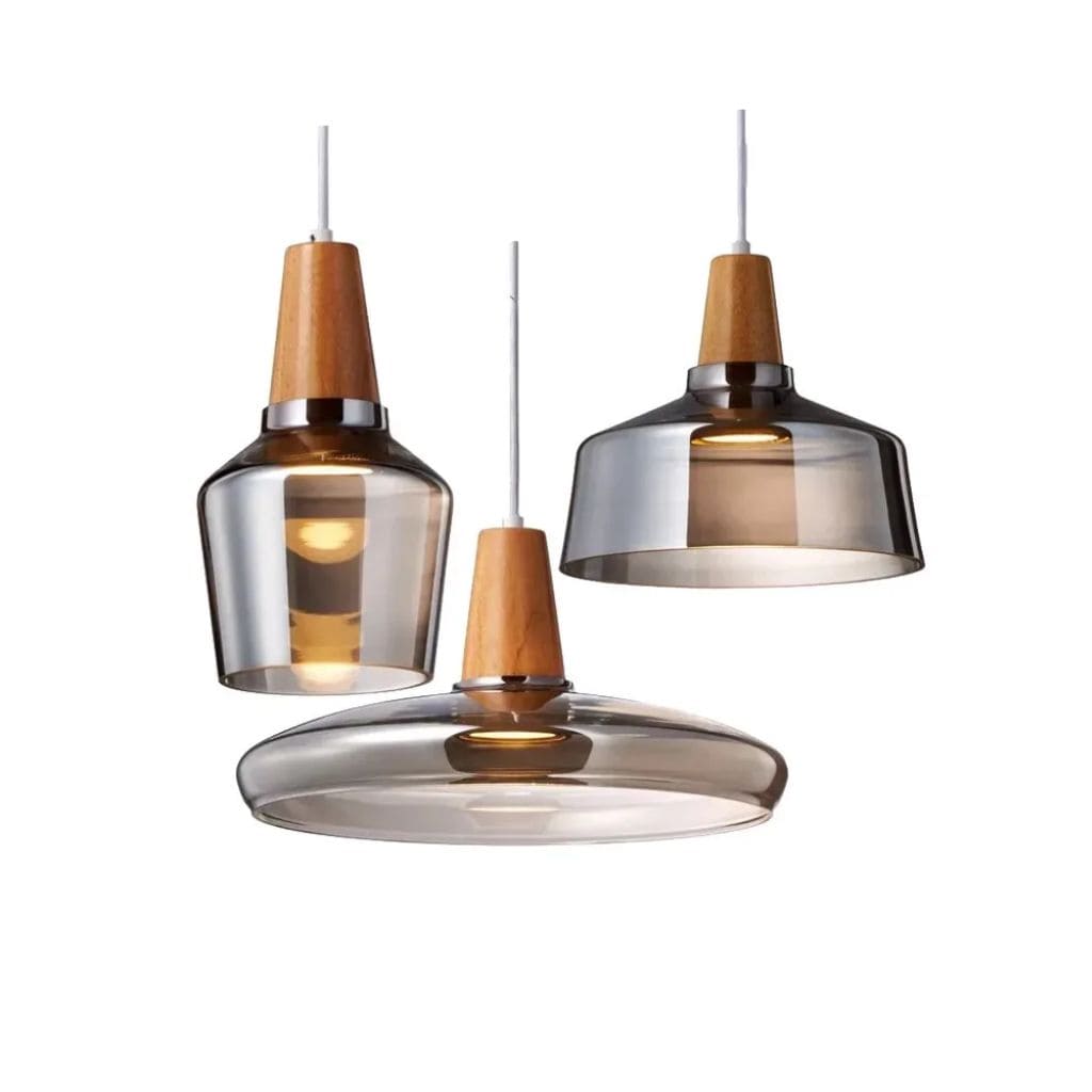 Scandinavian glass and wood hanging lamp