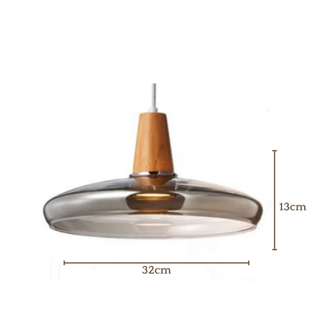 Scandinavian glass and wood hanging lamp