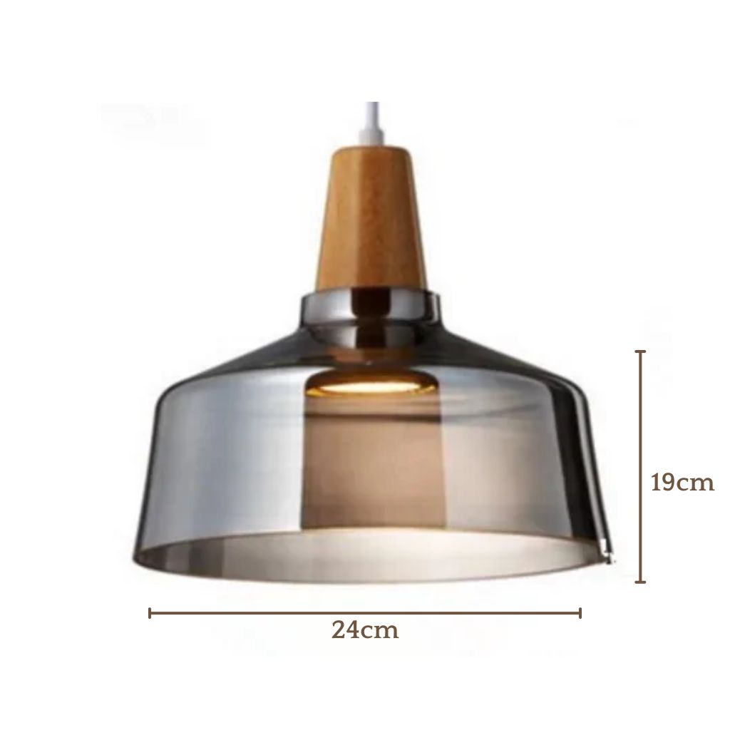 Scandinavian glass and wood hanging lamp