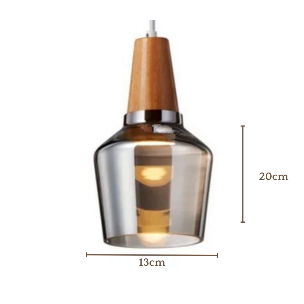 Scandinavian glass and wood hanging lamp