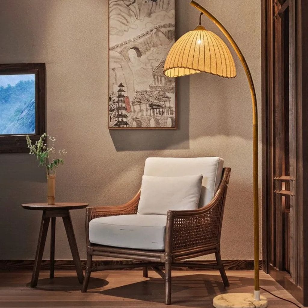 Bamboo floor lamp with canvas lampshade
