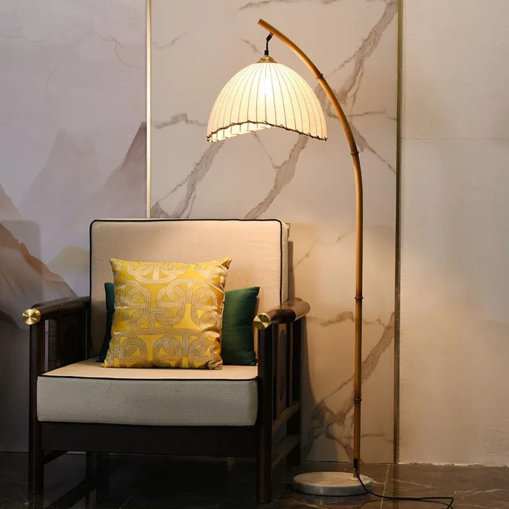 Bamboo floor lamp with canvas lampshade