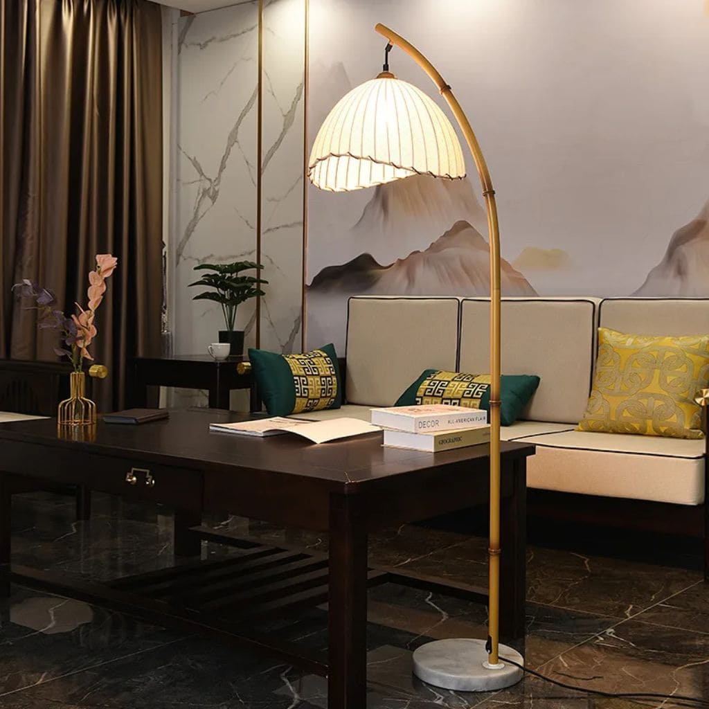 Bamboo floor lamp with canvas lampshade