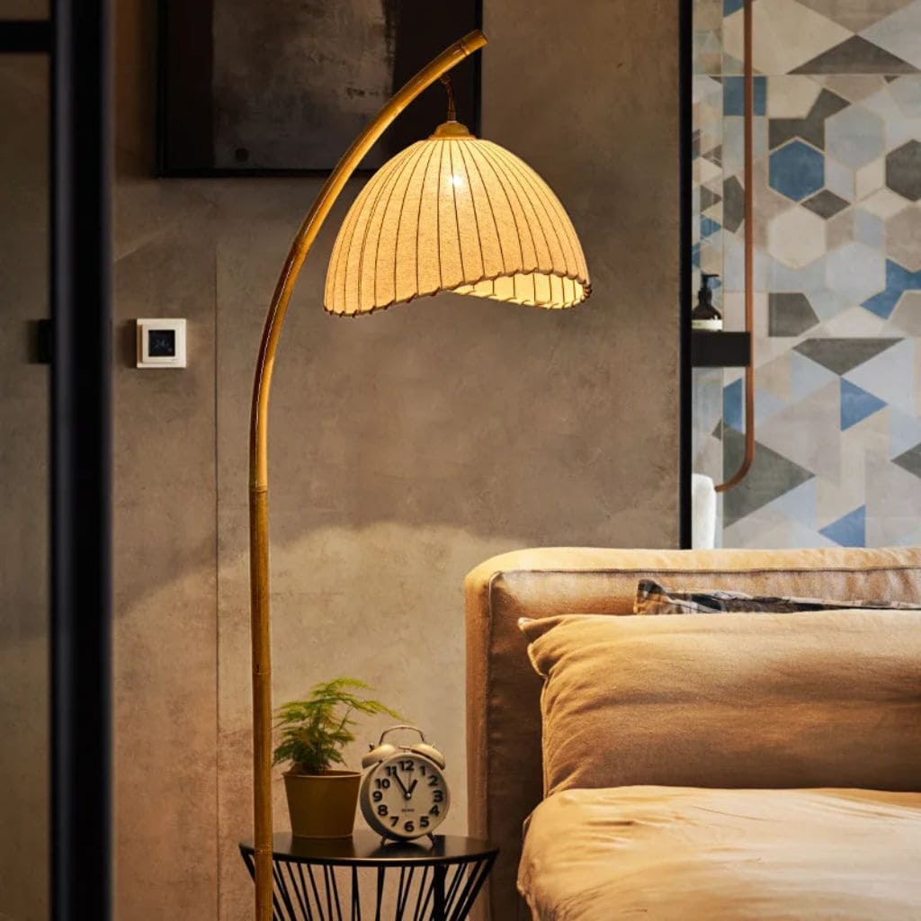 Bamboo floor lamp with canvas lampshade