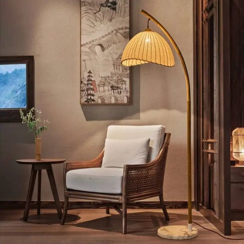 Bamboo floor lamp with canvas lampshade