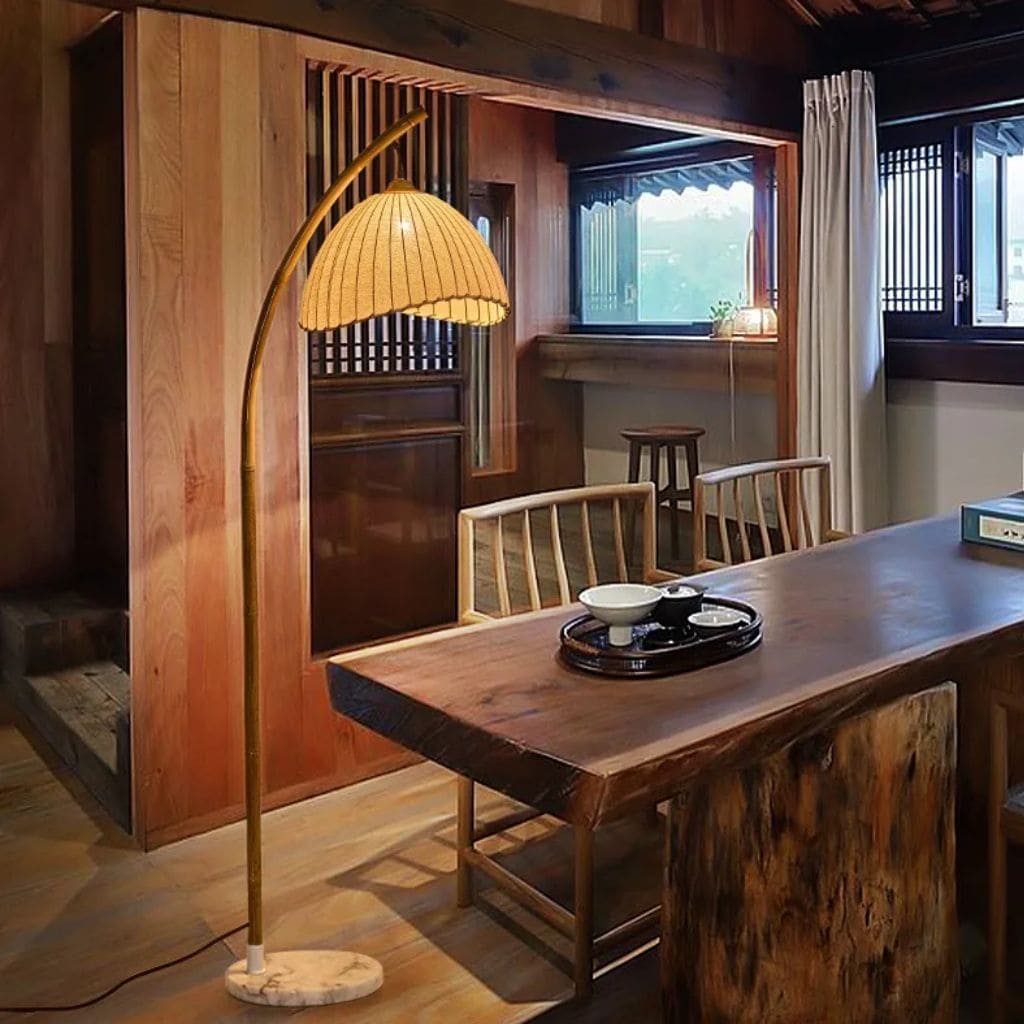 Bamboo floor lamp with canvas lampshade