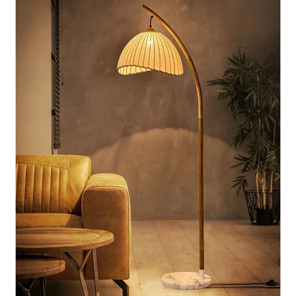 Bamboo floor lamp with canvas lampshade