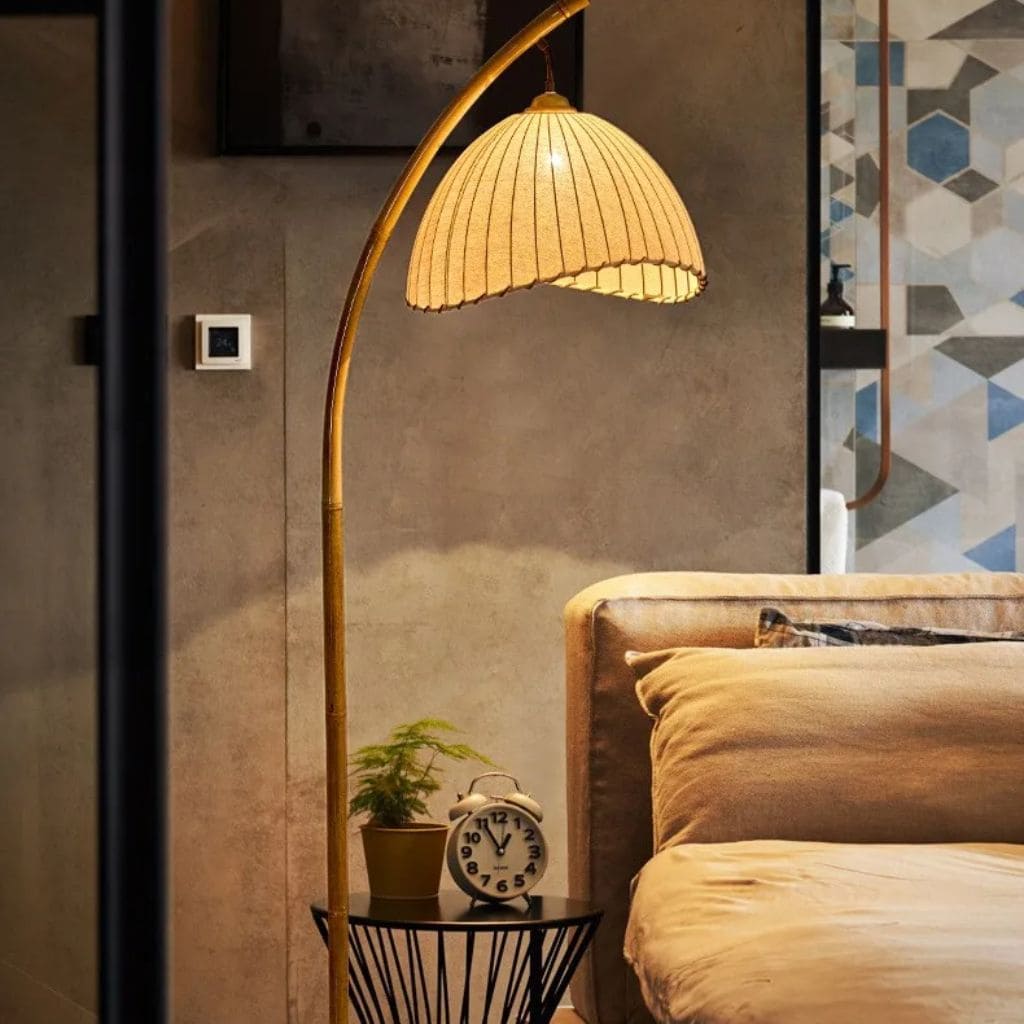 Bamboo floor lamp with canvas lampshade