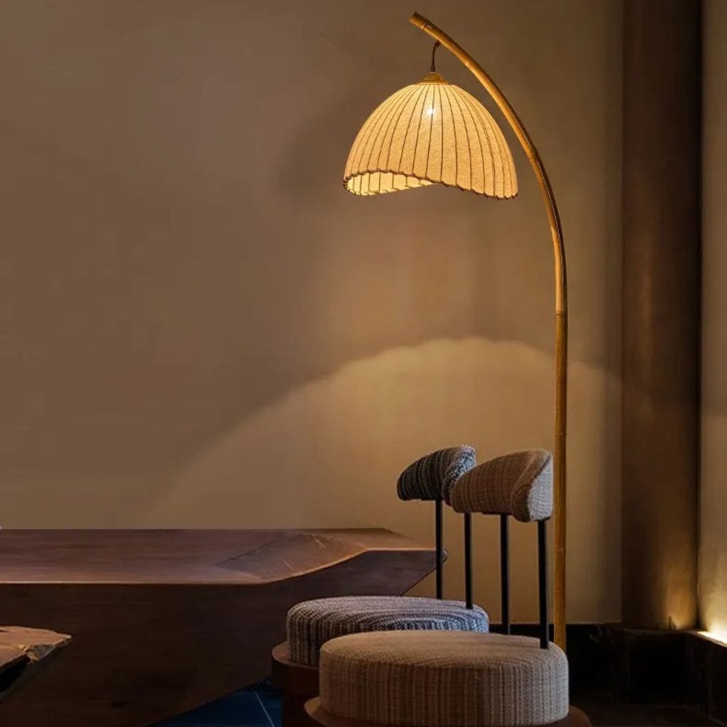Bamboo floor lamp with canvas lampshade