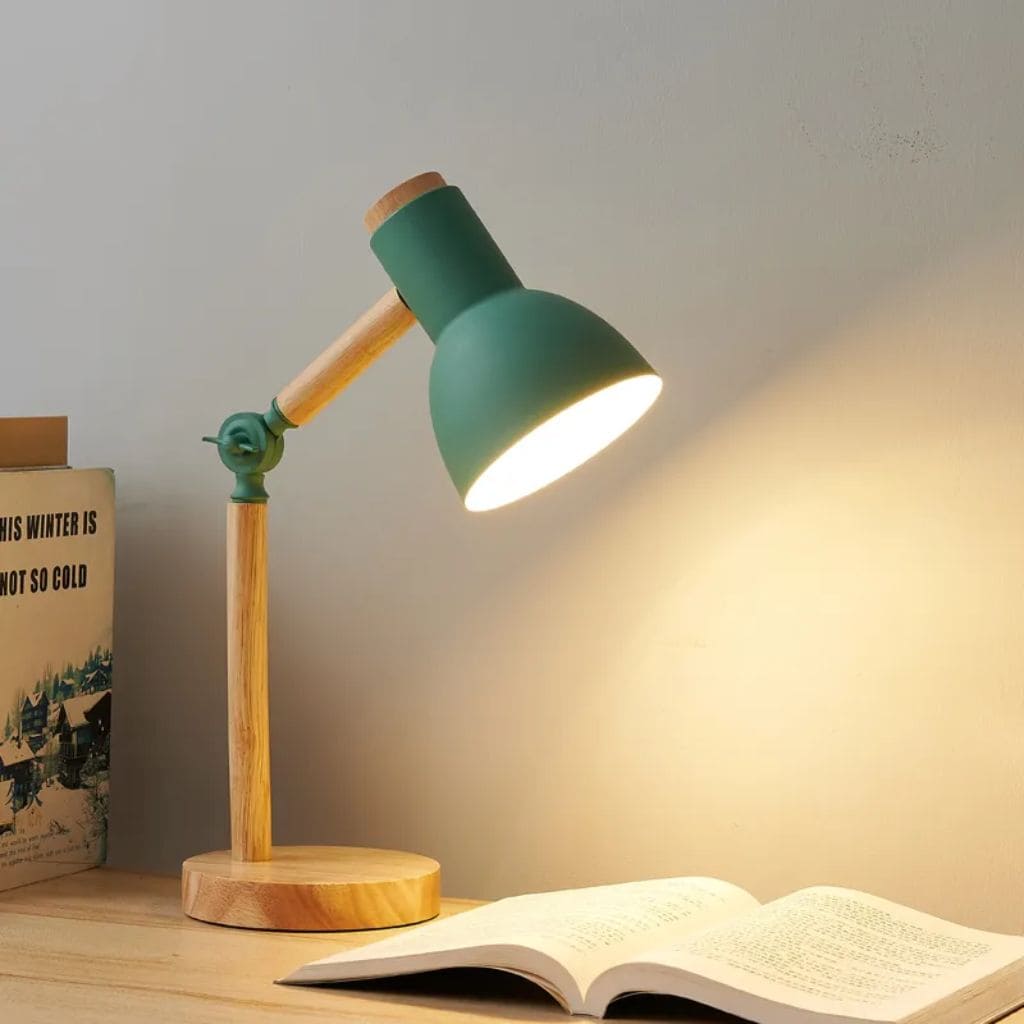 Nordic wooden creative table lamp with swivel head