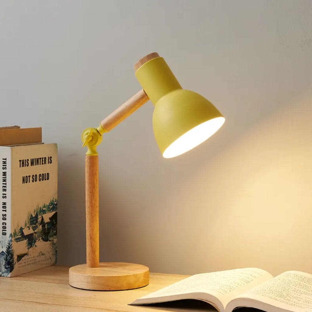 Nordic wooden creative table lamp with swivel head