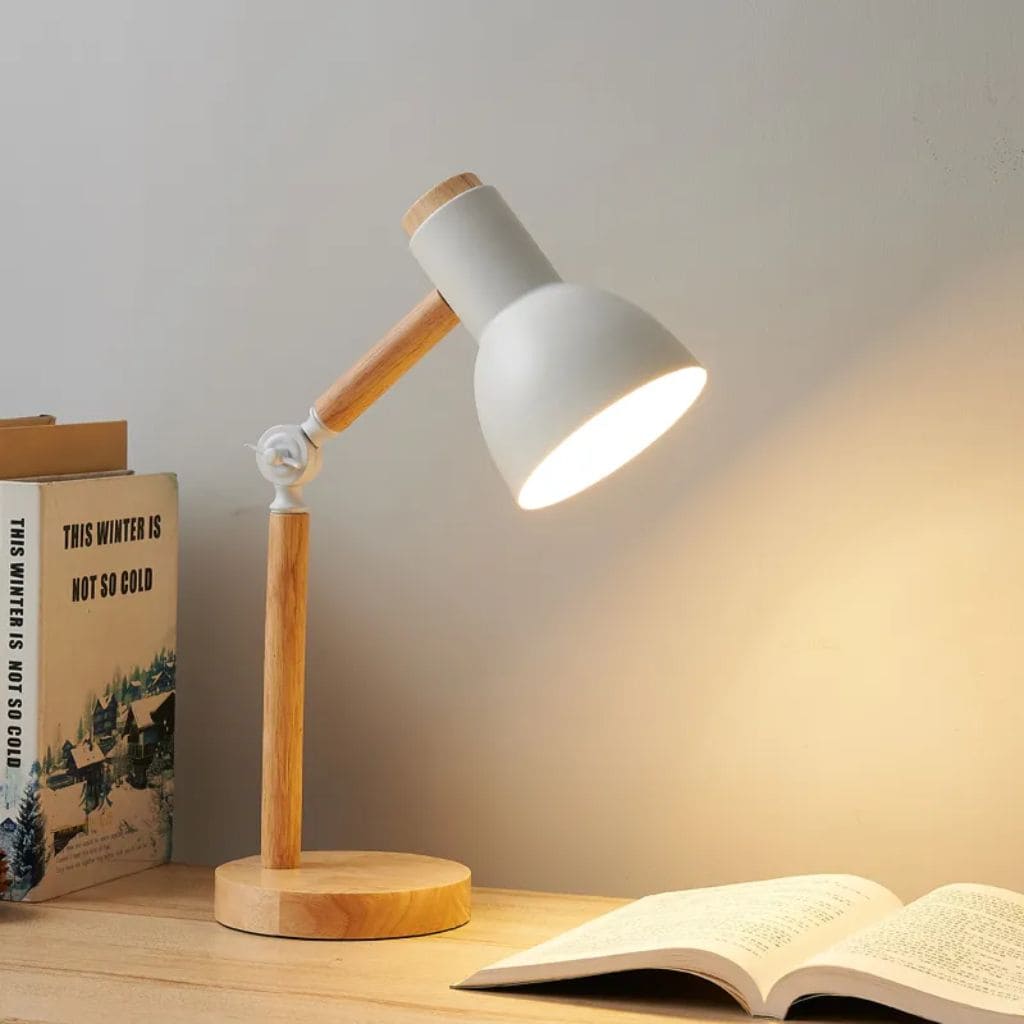 Nordic wooden creative table lamp with swivel head