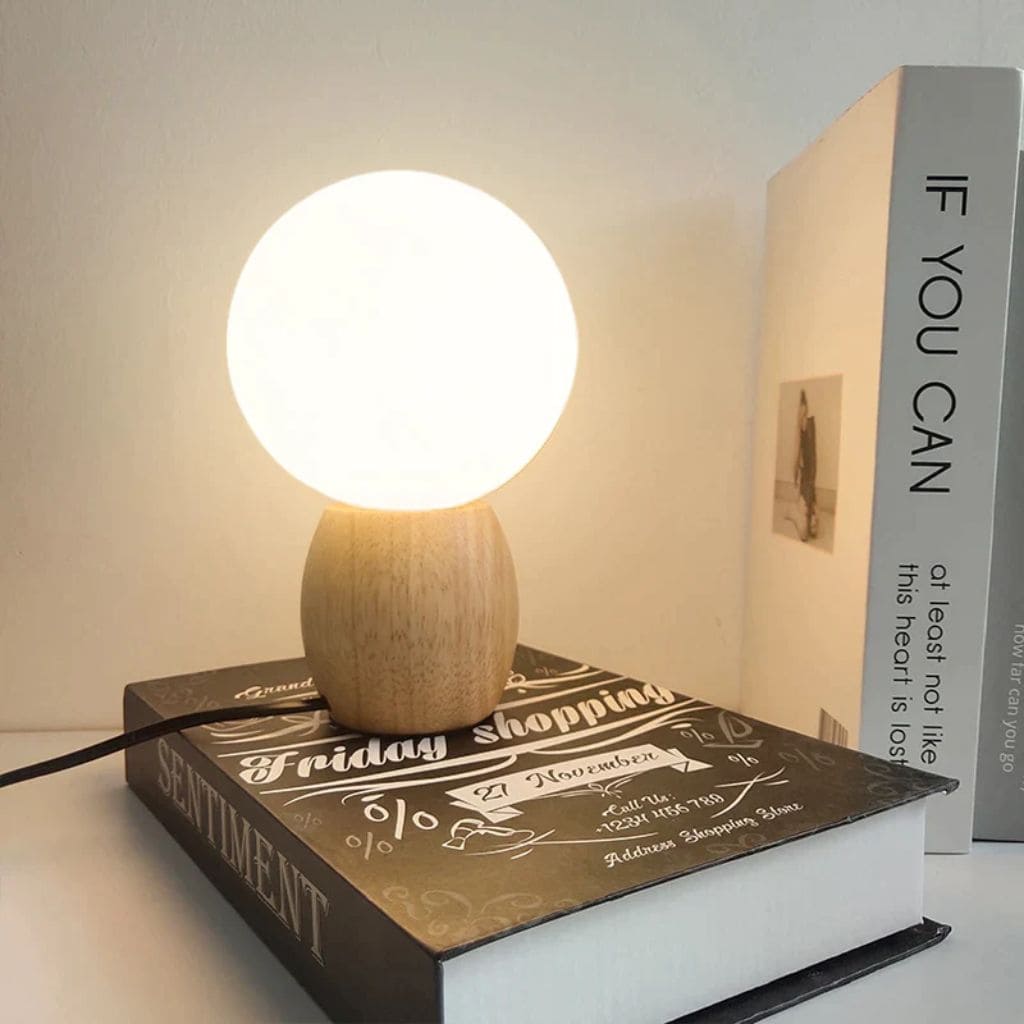 Nordic wooden table lamp with white glass ball milk