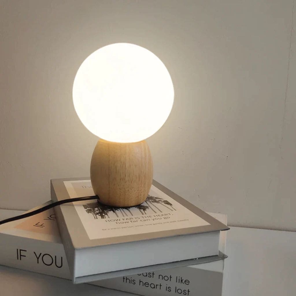 Nordic wooden table lamp with white glass ball milk