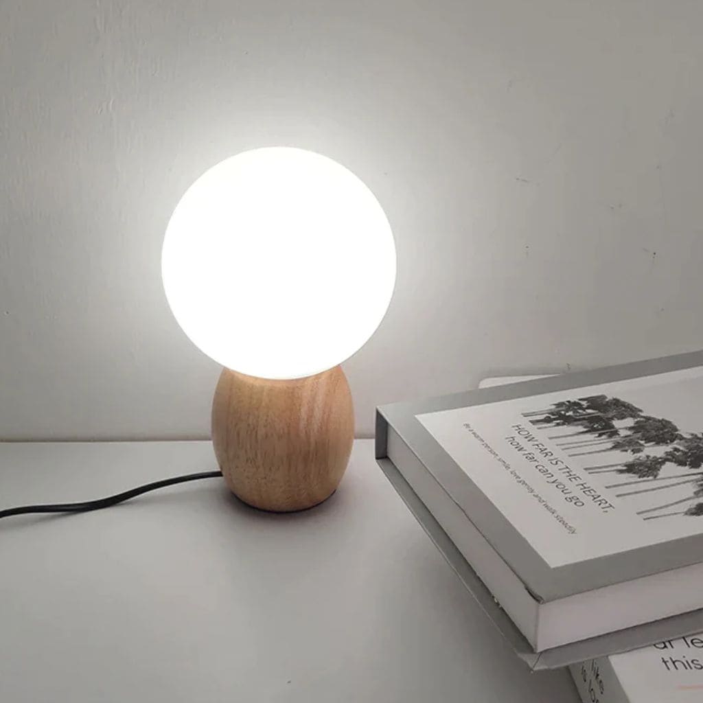 Nordic wooden table lamp with white glass ball milk
