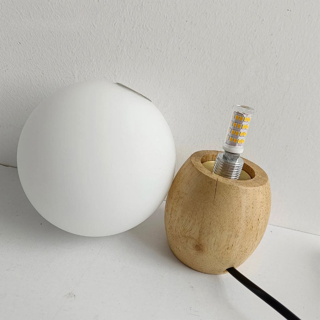 Nordic wooden table lamp with white glass ball milk