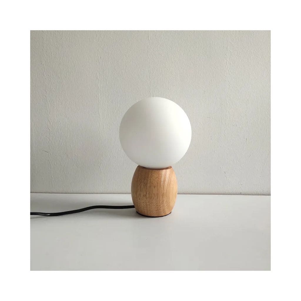 Nordic wooden table lamp with white glass ball milk