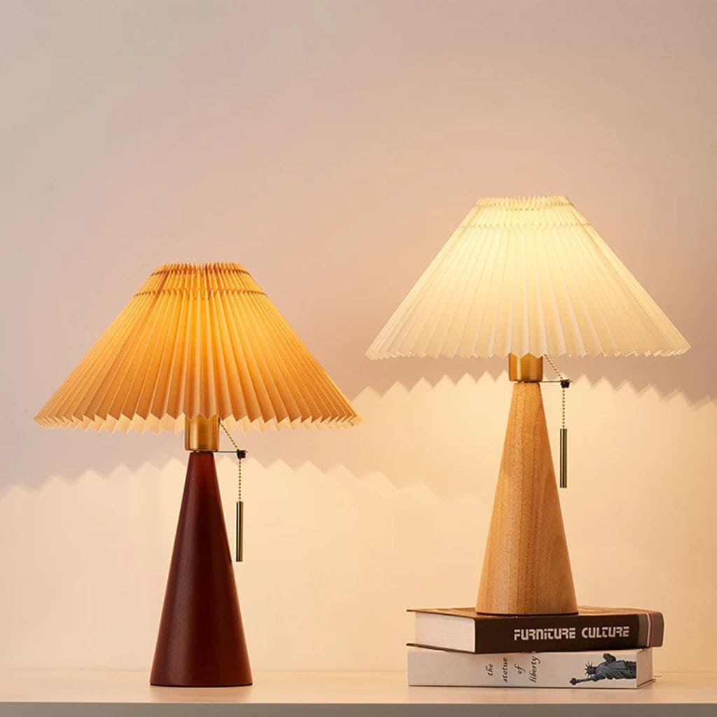 Retro folded table lamp in solid wood