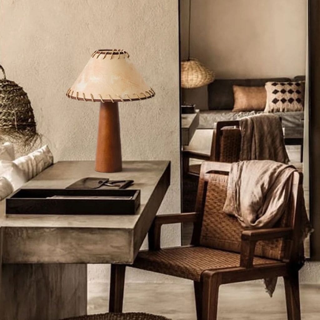 Retro table lamp in solid wood